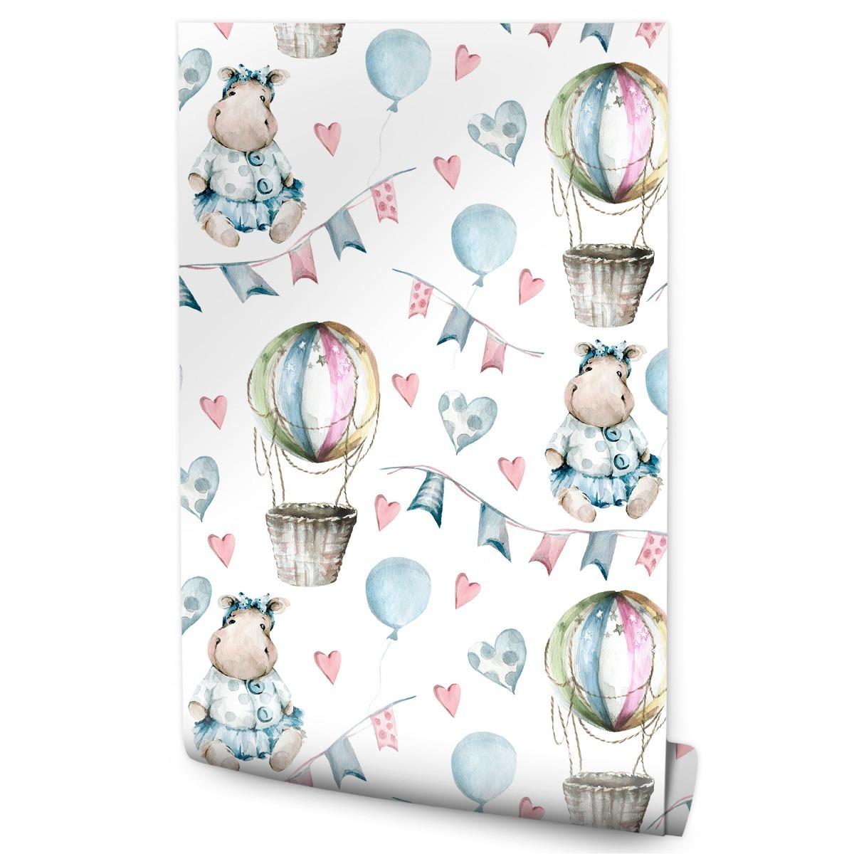 Tapeta Do Pokoju Dziecka ZWIERZĘTA Balony Serca 