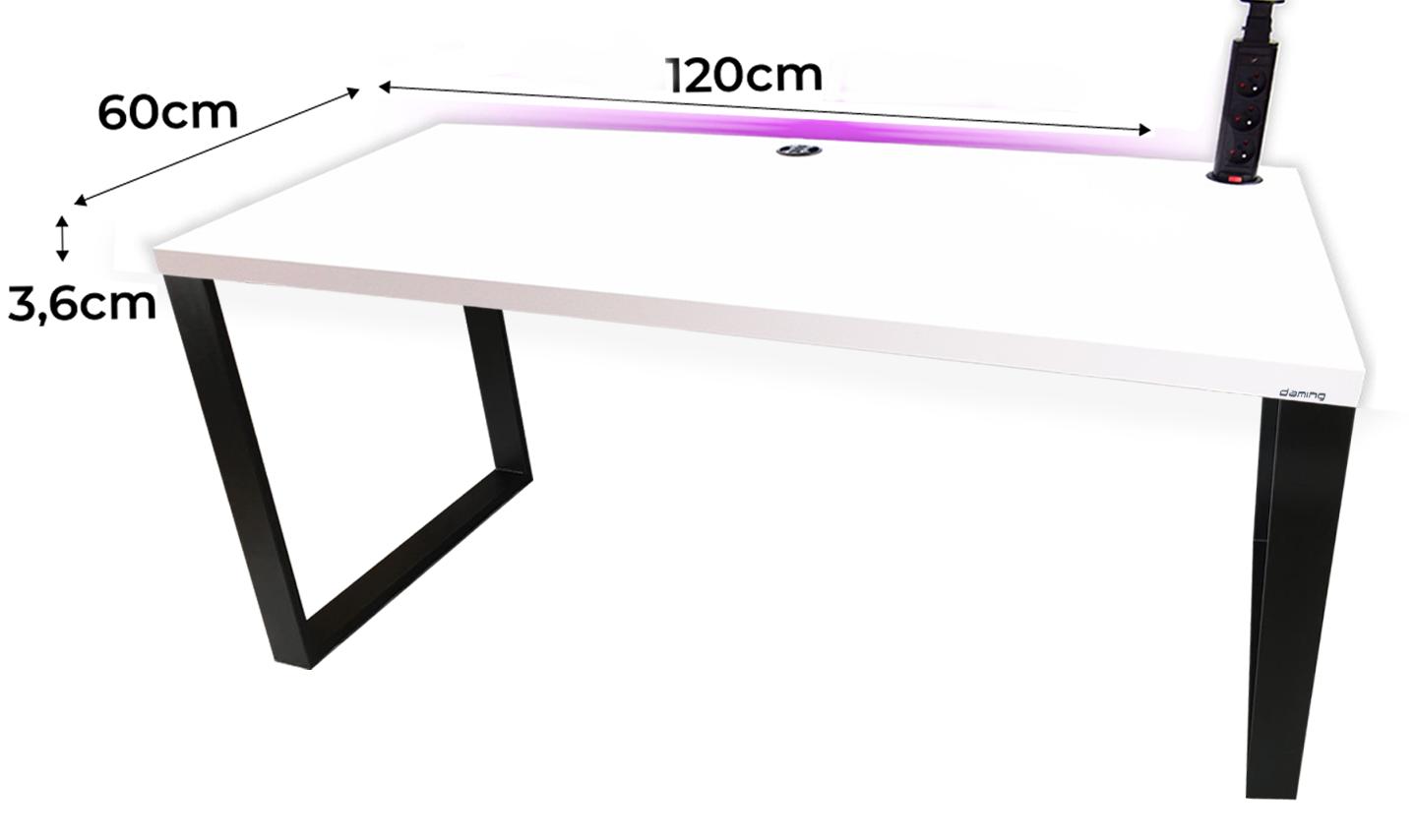 Biurko gamingowe model 3 Low 120x60x71 cm białe LOFT LED RGB pilot przepust HUB USB blat 3,6 cm nr. 2