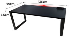 Biurko gamingowe model 3 Top 136x66x3.6 cm czarne led loftowe stabilne metalowe do pokoju gracza - Miniaturka zdjęcia nr 2