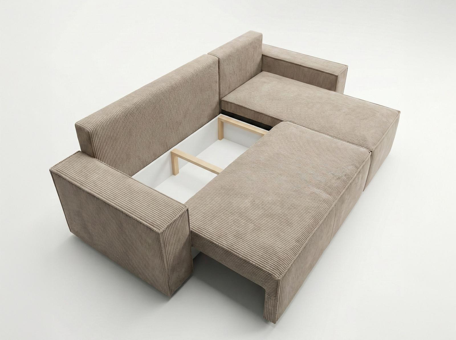 Narożnik Modena 230x52x130 cm z funkcją spania i pojemnikiem sztruks beżowy do salonu nr. 3