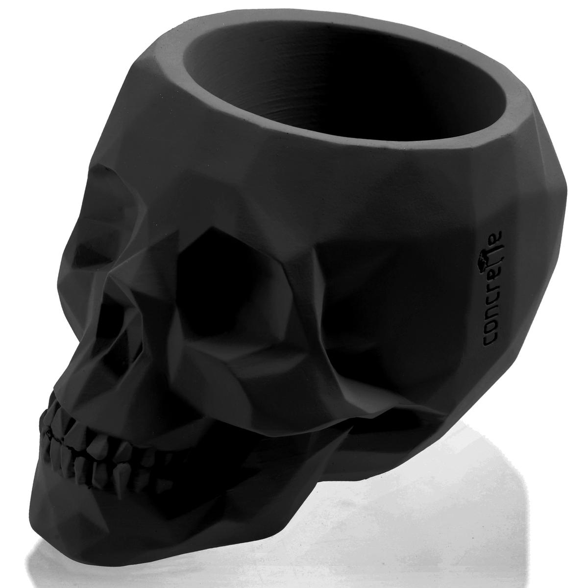 Doniczka betonowa Skull Low-Poly 11 cm | Czarny Mat