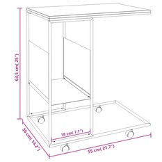 Stolik kawowy 55x36x63,5 cm boczny na kółkach na metalowej ramie biały do salonu - Miniaturka zdjęcia nr 6