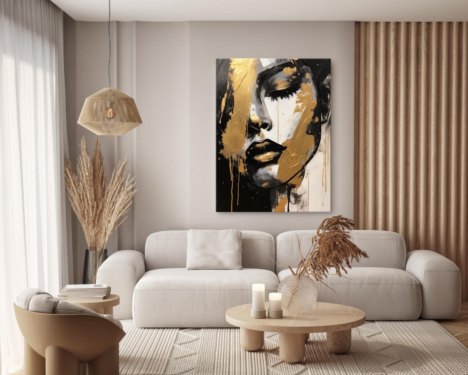 Obraz Do Salonu ZŁOTY Portret Kobieca Twarz Styl Glamour Abstrakcja 80x120cm nr. 8