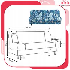 Wersalka SARA PRINT 200x95 cm niebieska liście rozkładana kanapa z pojemnikiem sofa do salonu Flowers - Miniaturka zdjęcia nr 9