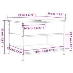 Stolik kawowy 70x50x50 cm z otwieranym blatem i półką szary dąb sonoma do salonu - Miniaturka zdjęcia nr 11