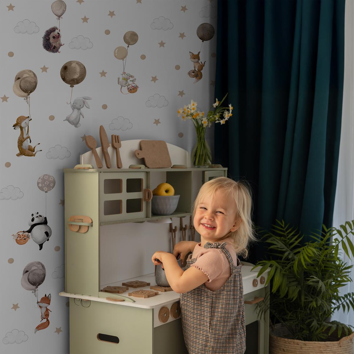 Naklejki Dla Dzieci Dzikie Zwierzątka Chmury 120x60 Balony ZESTAW nr. 7