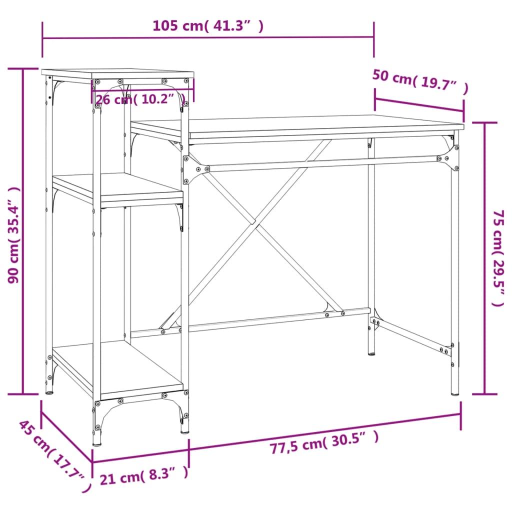 Biurko 105x50x90 cm z półkami industrialne przydymiony dąb do biura gabinetu nr. 8