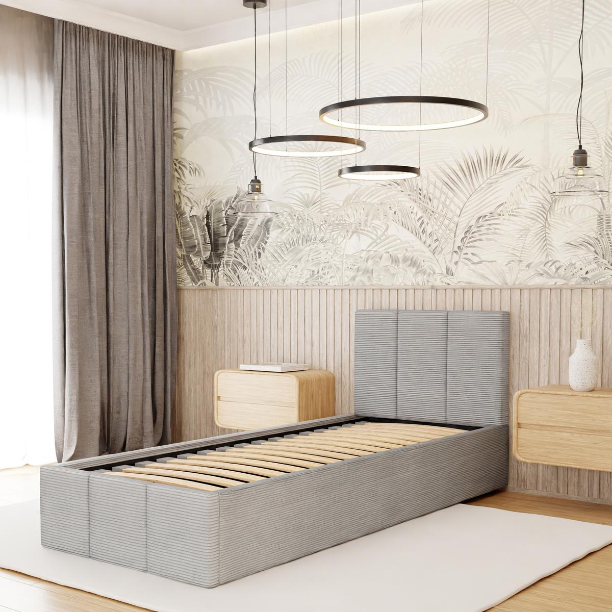 Łóżko Tapicerowane Do Sypialni 90x200cm Podwójne z Pojemnikiem Szary nr. 3