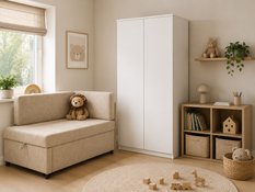Zestaw mebli sofa rozkładana Viluś beżowa + szafa Martusia 180 cm biała do pokoju dla dziecka - Miniaturka zdjęcia nr 4