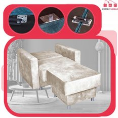 Zestaw wypoczynkowy wersalka fotele kremowy beżowy - Miniaturka zdjęcia nr 8