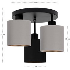 Lampa sufitowa 30x30x31 cm trzypunktowa z abażurami gwint  E27 czarna z szarymi abażuramni do salonu - Miniaturka zdjęcia nr 4