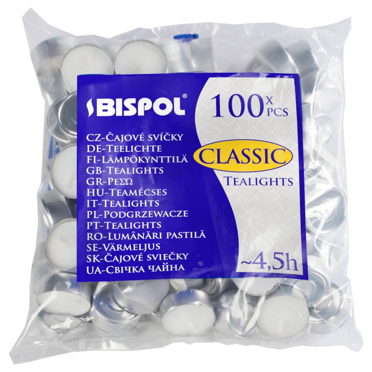 Podgrzewacze Bispol Classic Tealights 4,5h 100 sztuk