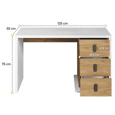 Biurko Simi 125 cm do biura gabinetu pokoju biały hikora Naturalna - Miniaturka zdjęcia nr 3