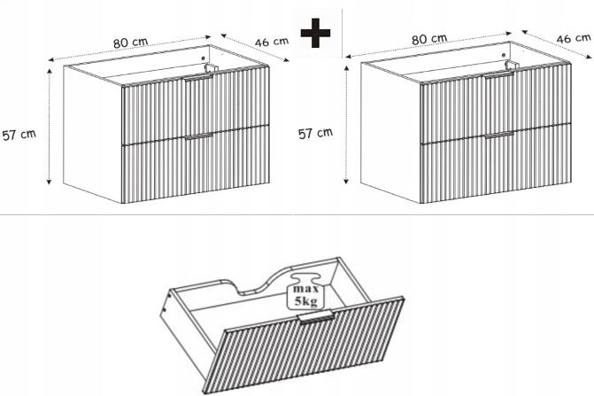 Szafka łazienkowa pod umywalkę 160 cm biała wisząca ryflowane szuflady mdf flow nr. 2