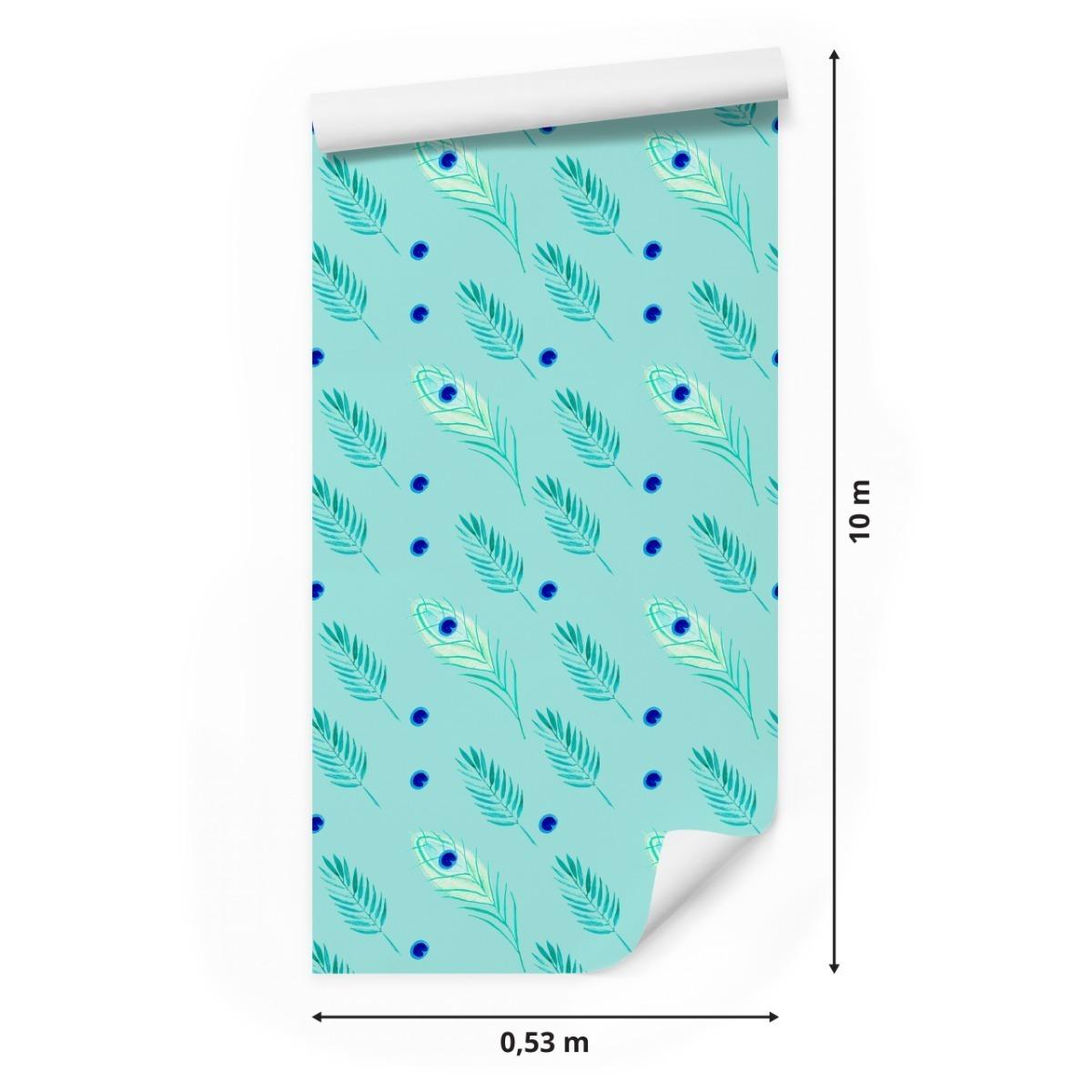 Tapeta Ścienna Pawie PIÓRA Liście Natura Dekoracja 53x1000  nr. 2