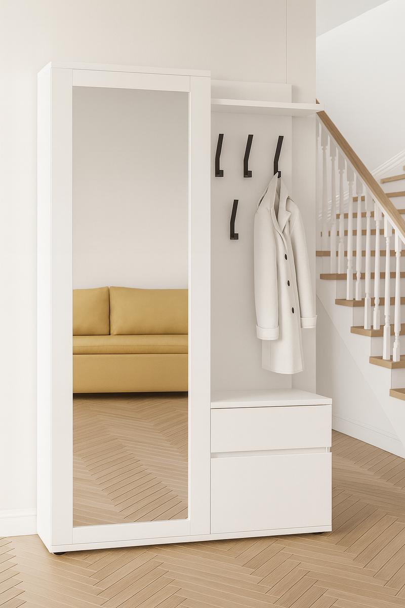 Garderoba do przedpokoju DUO 190x90x40 cm z lustrem wieszakami szafka na buty biała