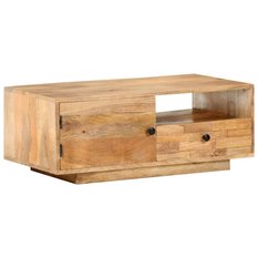 Stolik kawowy 90x50x35 cm z praktyczną półką z litego drewna mango do salonu - Miniaturka zdjęcia nr 9