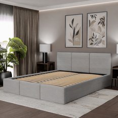 Łóżko Tapicerowane Do Sypialni 120x200 Podwójne z Pojemnikiem Szare - Miniaturka zdjęcia nr 3