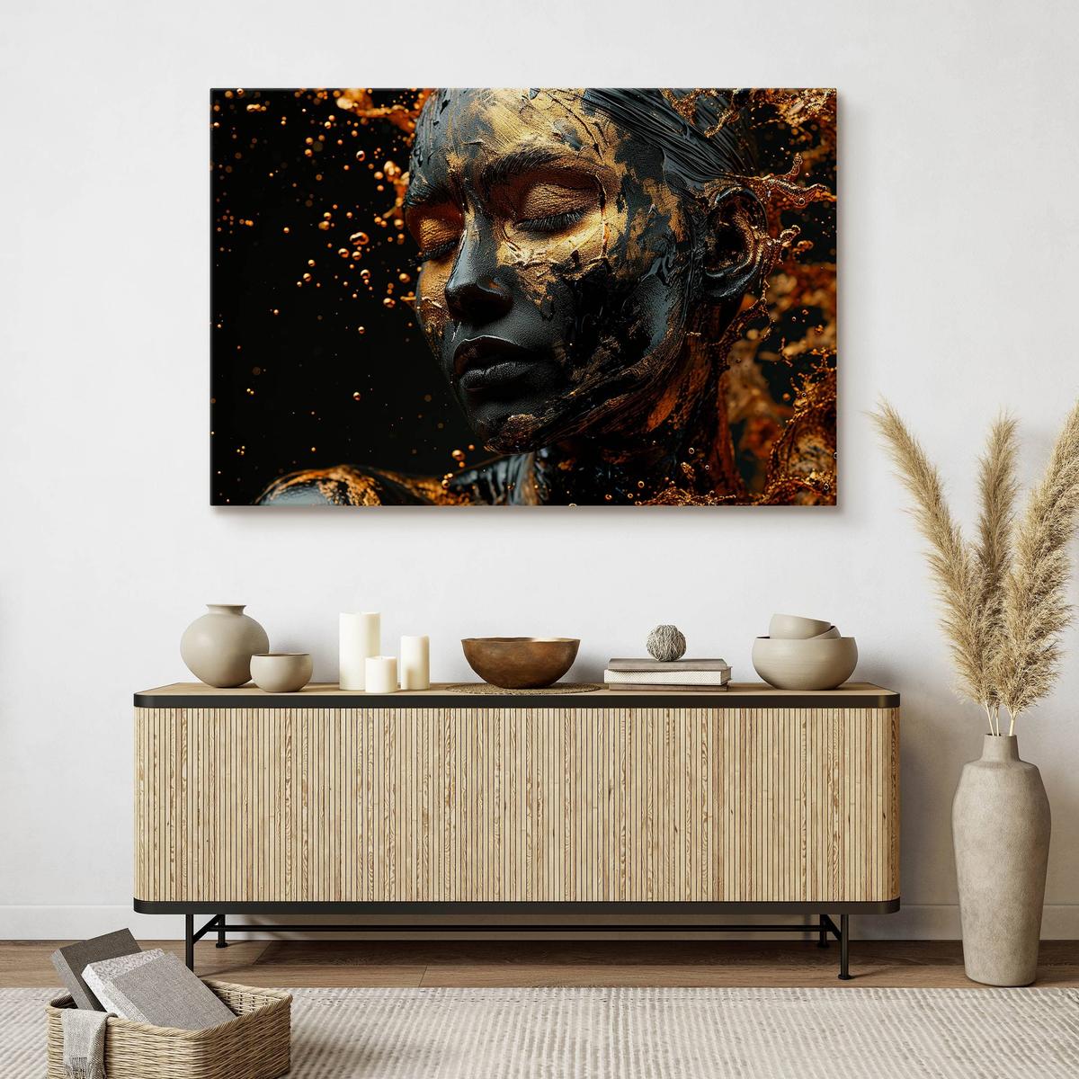 Obraz Na Płótnie Abstrakcyjna Kobieta Złota Farba 40x30 Dekoracja Nowoczesna nr. 7