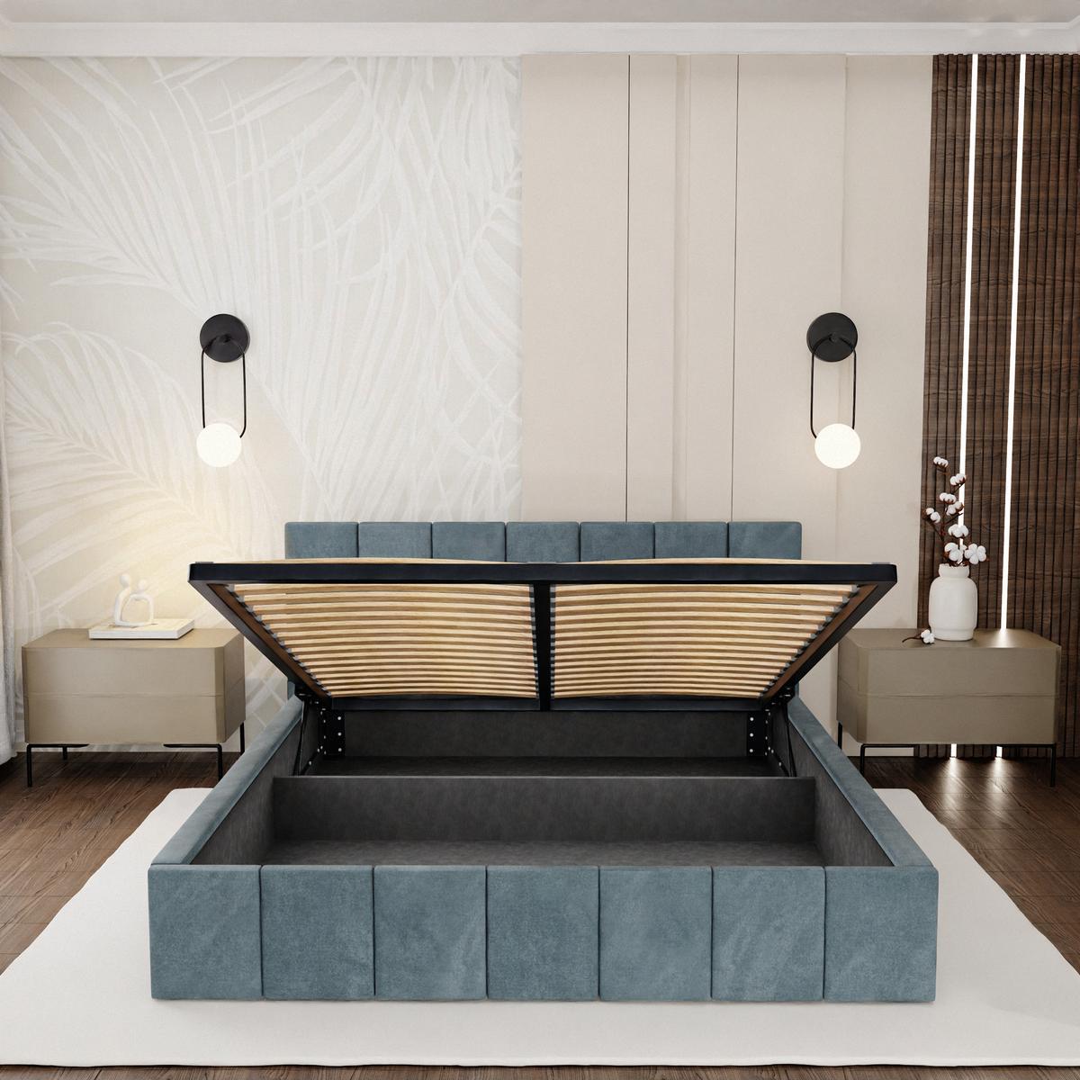 Łóżko tapicerowane 140x200 premium z pojemnikiem do sypialni morskie wezgłowie 107 cm nr. 7