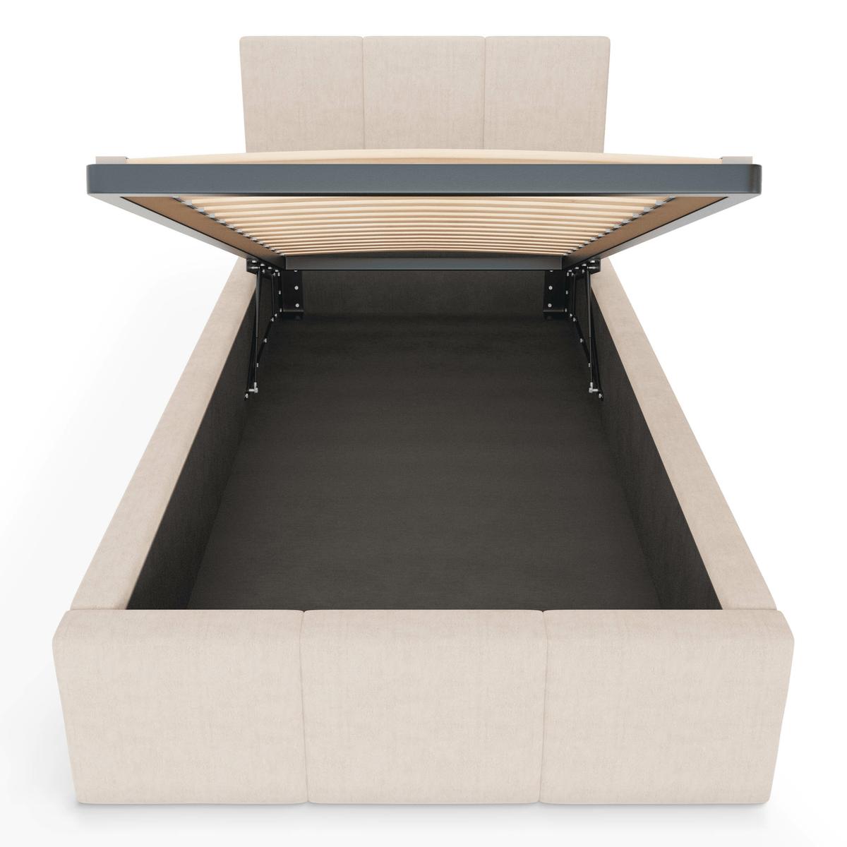 Łóżko Pojedyncze 90x200cm łóżko tapicerowane z pojemnikiem kremowe do sypialni wezgłowie 110 cm nr. 9