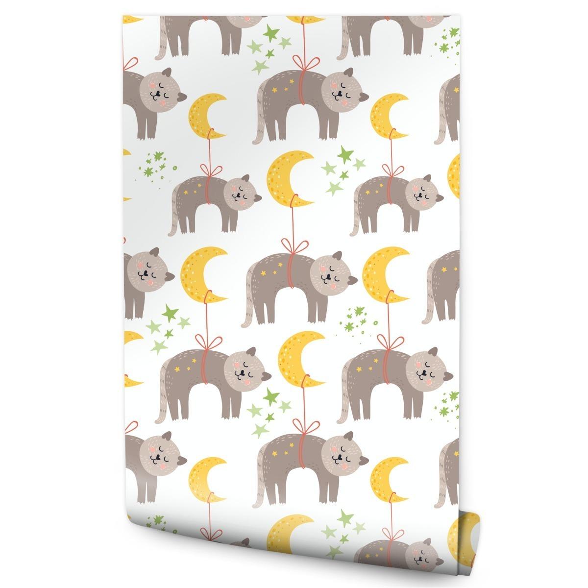 Tapeta Do Pokoju Dziecka KOTKI Księżyce Gwiazdki 53x1000 