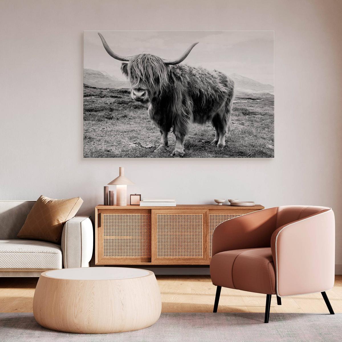 Obraz Do Salonu Krowa Szkocka Krajobraz  40x30 Klify Czarno-Biały Canvas nr. 6