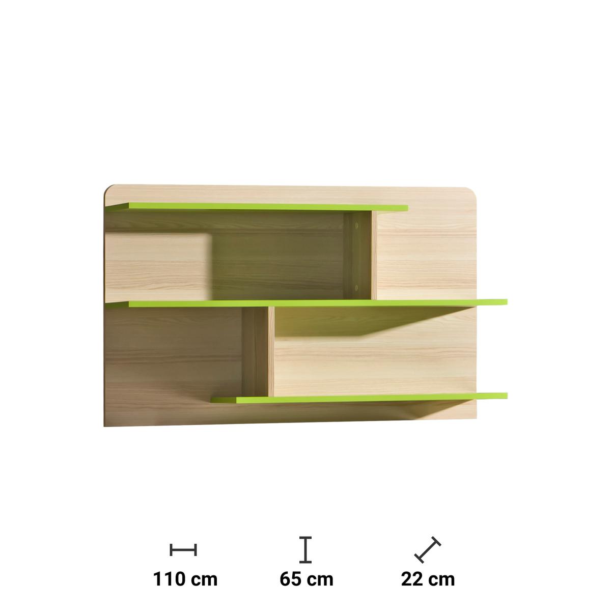 Szafka wisząca 110x22x65 cm Lorento z trzema półkami jesion coimbra zieleń limonki do pokoju nr. 2