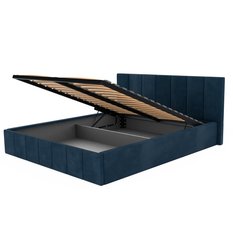 Łóżko tapicerowane 140x200 premium z pojemnikiem do sypialni granatowe wezgłowie 107 cm - Miniaturka zdjęcia nr 11