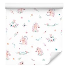 Tapeta dla dziewczynki jednorożce kwiaty motyle 