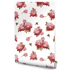 Tapeta Kolorowe PEONIE Kwiaty Akwarelowe Liście 53x1000  - Miniaturka zdjęcia nr 1