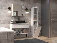 Szafka łazienkowa NEL III 174x31x30 cm z drzwiami i koszem na pranie do łazienki biały mat - Miniaturka zdjęcia nr 5