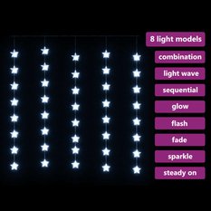 Zasłona świetlna gwiazdki 200 LED 8 funkcji zimna biel do salonu - Miniaturka zdjęcia nr 3