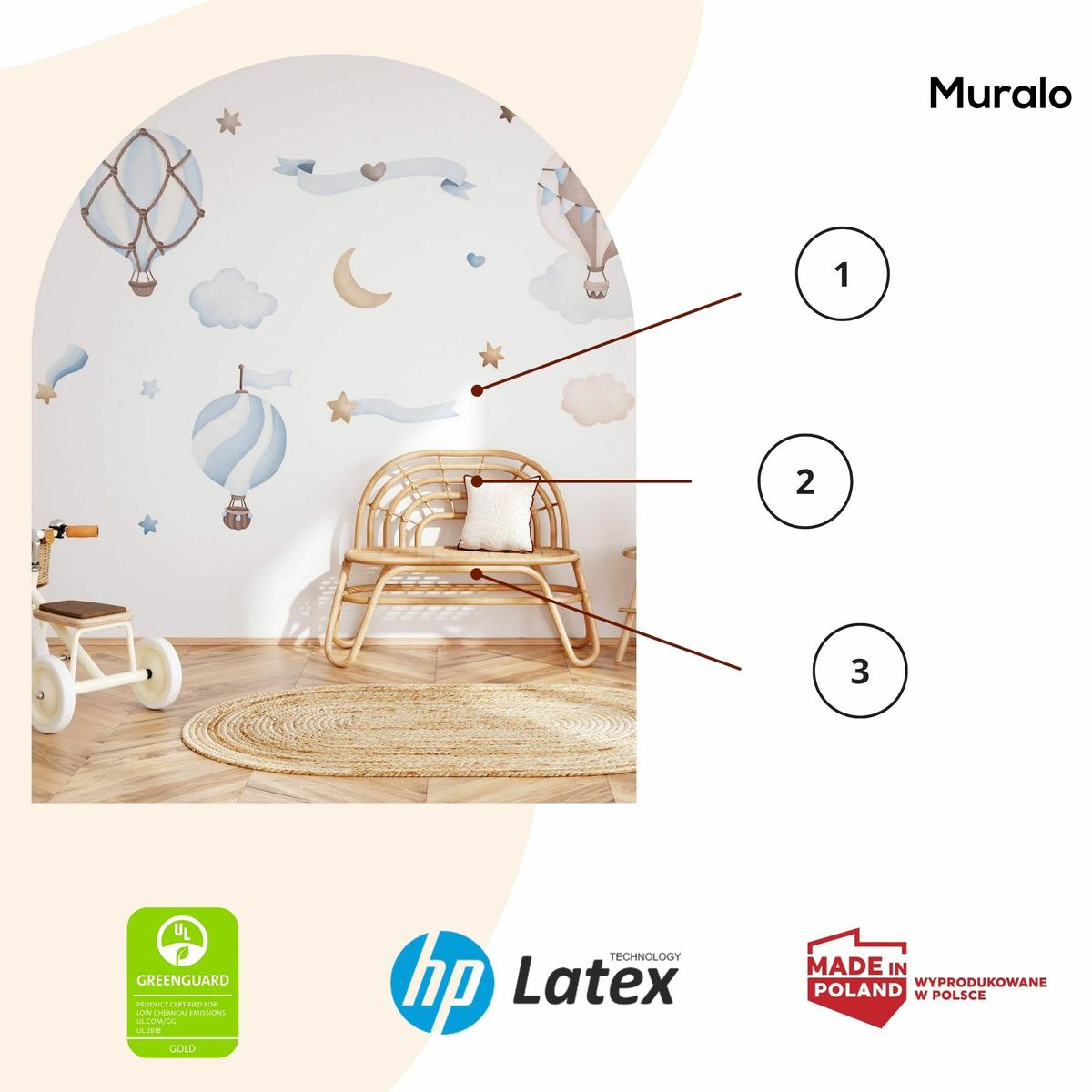 Naklejki Dla Dzieci Balony Chmurki 120x60 Gwiazdy Serca ZESTAW nr. 3