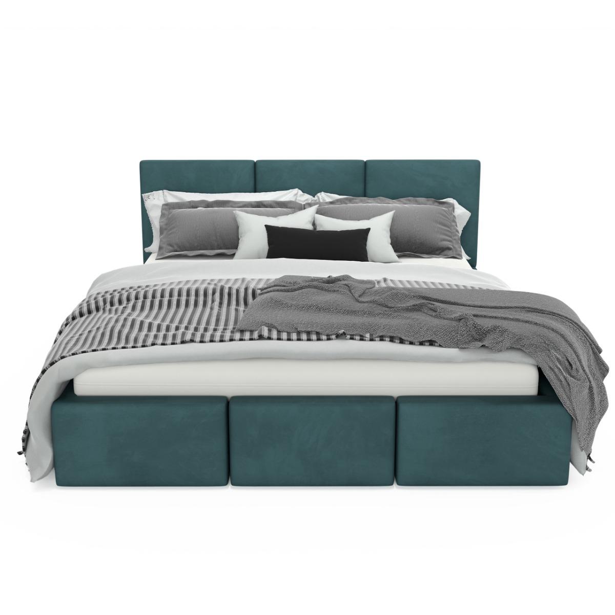 Łóżko tapicerowane 140x200x120 cm do sypialni podwójne z pojemnikiem schowek na pościel turkusowy nr. 11