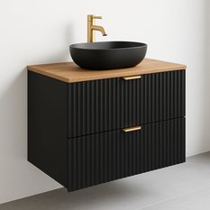 Szafka łazienkowa WILLY  80x47x60 cm z blatem orzech ryflowane fronty czarna złote uchwyty - Miniaturka zdjęcia nr 1