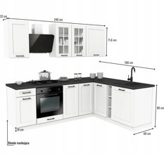 Zestaw mebli kuchennych London 240x180 cm kuchnia narożna szafki kuchenne górne dolne biały lakier mat z blatem District Dark - Miniaturka zdjęcia nr 3