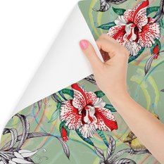 Tapeta – Kolorowe ptaki wśród kwiatów 