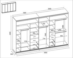 Szafa przesuwna 360x65x244 cm do sypialni Lamele - Miniaturka zdjęcia nr 3