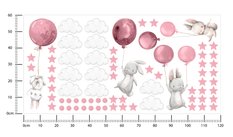 Naklejki Ścienne Dla Dzieci Króliczki Różowe 120x60 Balony Chmurki ZESTAW - Miniaturka zdjęcia nr 2