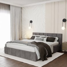 Łóżko tapicerowane 140x200 premium z pojemnikiem do sypialni grafitowe wezgłowie 107 cm - Miniaturka zdjęcia nr 1