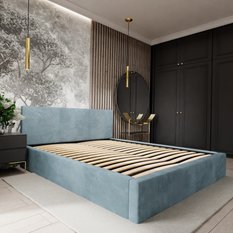 Łóżko tapicerowane do sypialni 180x200x88 cm podwójne z pojemnikiem basic morskie - Miniaturka zdjęcia nr 2