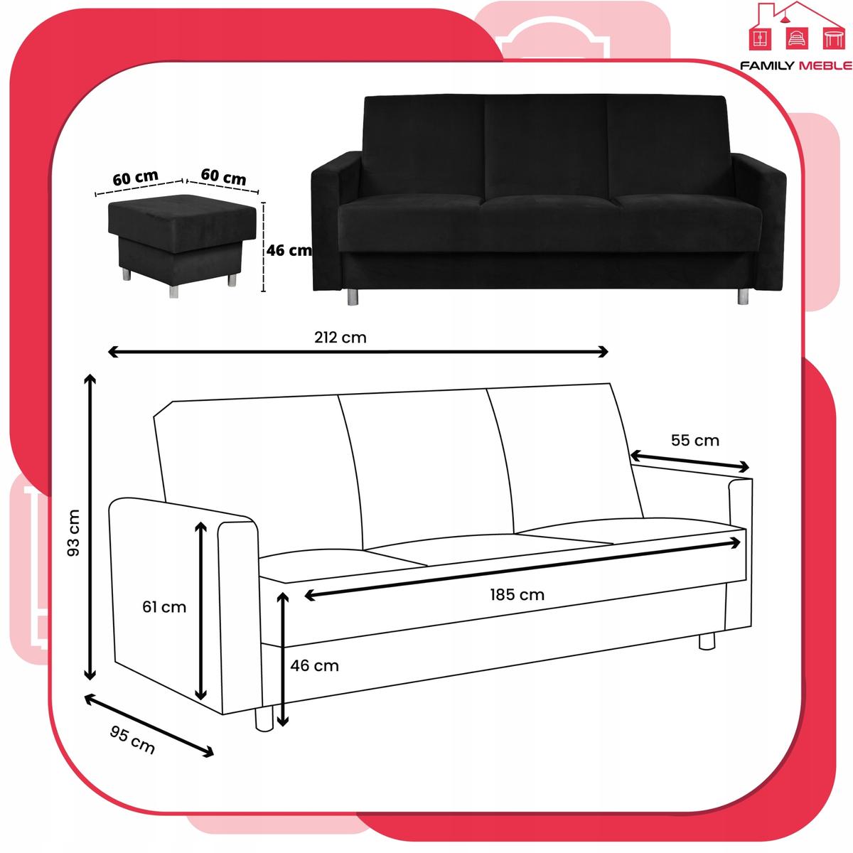 Wersalka Narożnik Alicja z pufą sofa kanapa rozkładana Family Meble czarna nr. 8