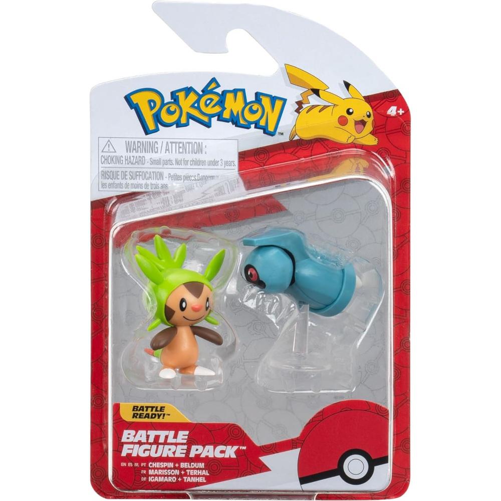 Oryginalne figurki chespin + beldum pokemon battle figure pack 2-pak dla dziecka