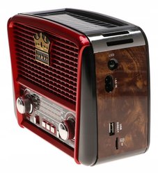 Radio przenośne  21 x 15 x 9 cm RETRO  USB z latarką  ładowany solarnie czerwone - Miniaturka zdjęcia nr 3