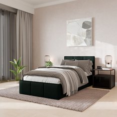 Łóżko Pojedyncze 90x200cm łóżko tapicerowane z pojemnikiem butelkowa zieleń do sypialni wezgłowie 88 cm - Miniaturka zdjęcia nr 1