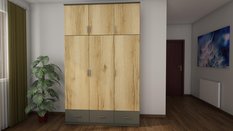 Nowoczesna szafa 3 drzwiowa do sypialni garderoba szuflady Szary Grafit/Dab Grand 150x242x60