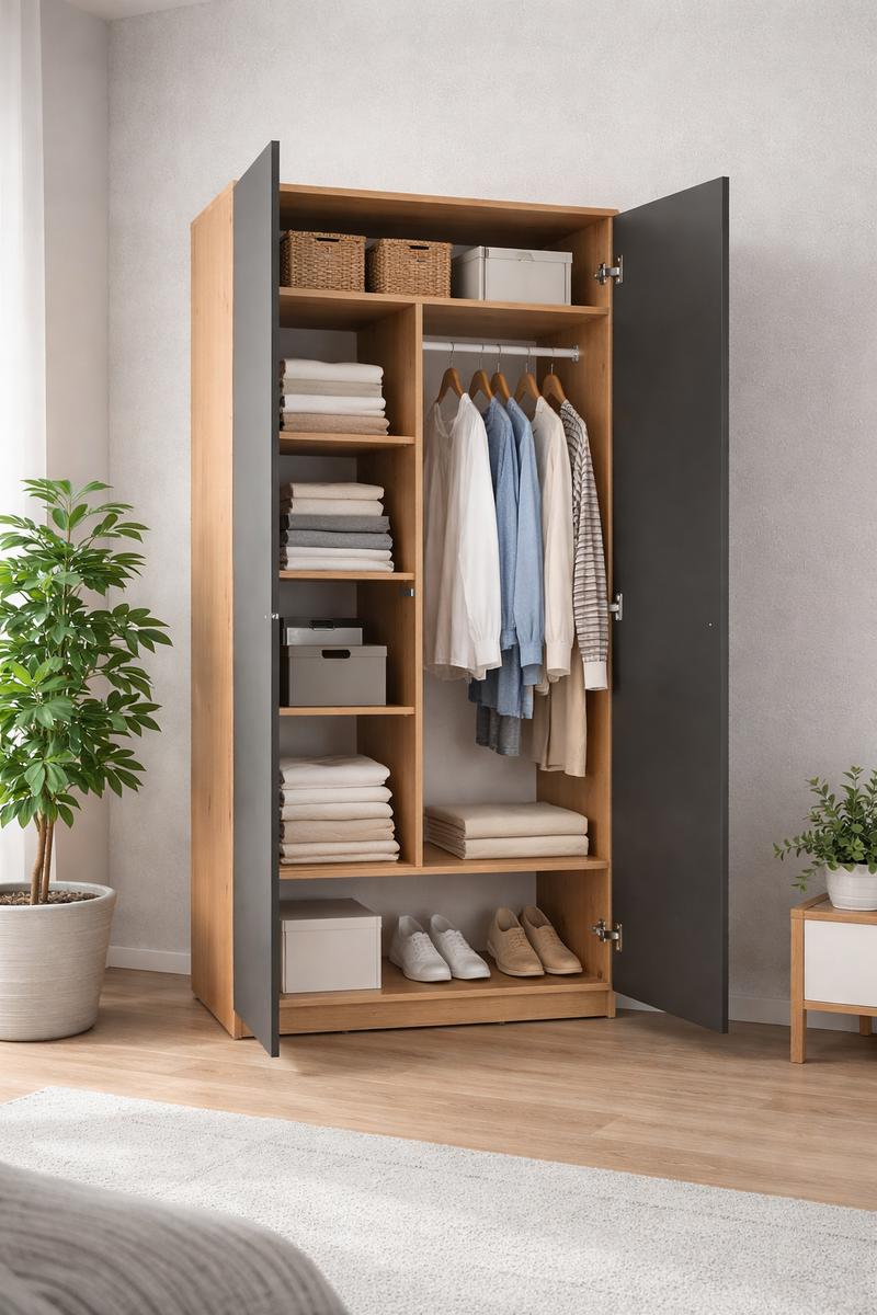 Szafa garderoba MARTUSIA 90x180x50 cm drzwi półki do przedpokoju lub pokoju front grafit dąb artisan nr. 4