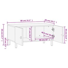 Stolik kawowy 80x50x40 cm z półkami i drzwiczkami lite drewno mango do salonu - Miniaturka zdjęcia nr 12