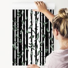 Tapeta Wzór Zieleń Kwiaty LIŚCIE Tło Czarne Paski  - Miniaturka zdjęcia nr 6